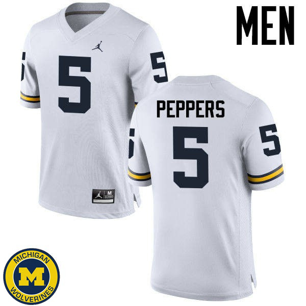 Mens Michigan Wolverines #5 Jabrill Peppers White Fashion Jersey